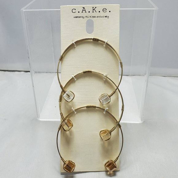 C.A.K.E. 3pc gold with multi stone cuff bracelet - Picture 1 of 6